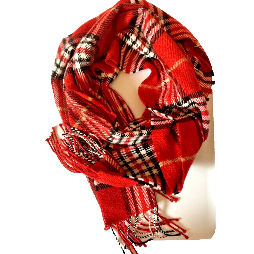 Unbranded Womens Red Black White Plaid Flannel Tassel Scarf One Size